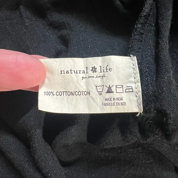 Natural Life Wide Leg Jumpsuit Overalls Womens Large Black Gauze Cotton Pocket L - Image 11