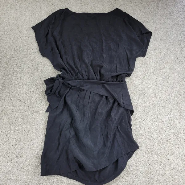 Yoins Womens Wrap Dress Large Black Tie Crewneck Short Sleeve Ruched Mini NEW - Image 12