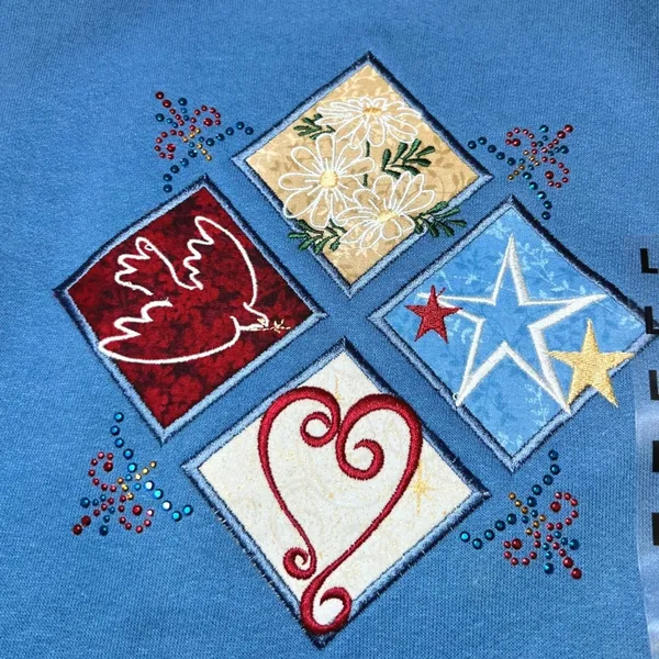 New Vintage M&C Sportswear Womens Size Large Blue Sweatshirt Patriotic Patchwork - Image 8