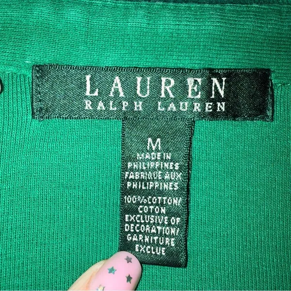 Lauren Ralph Lauren Green Polo Shirt Crest Logo Cotton M Preppy Academia School - Image 3