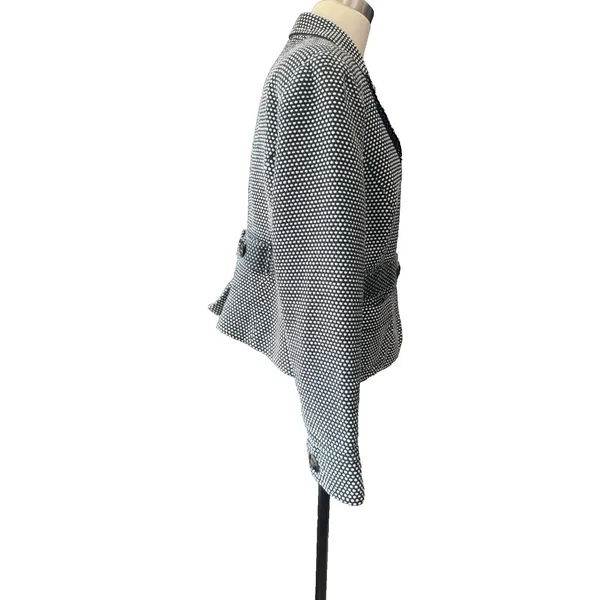 WHBM Black White Polka Dot Blazer Women's 12/14 Cotton Cropped Notch Lapel - Image 2