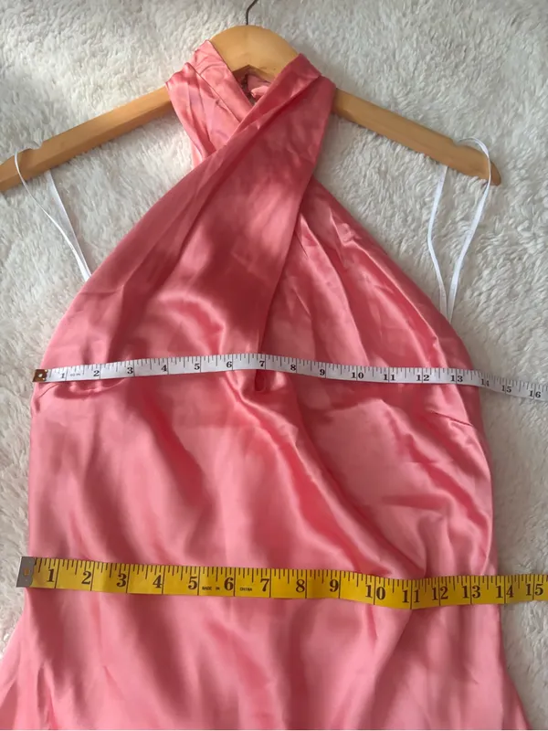 Lulus Beyond Classy Coral Pink Satin Halter Mini Dress Size Small backless Sexy - Image 7
