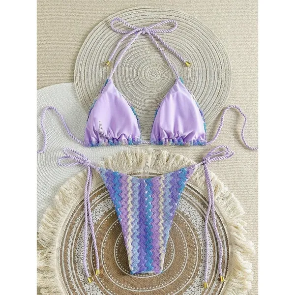 ZAFUL 2 Piece Triangle Bikini Swim Knitted Halter Bathing Suit US LARGE - Image 2