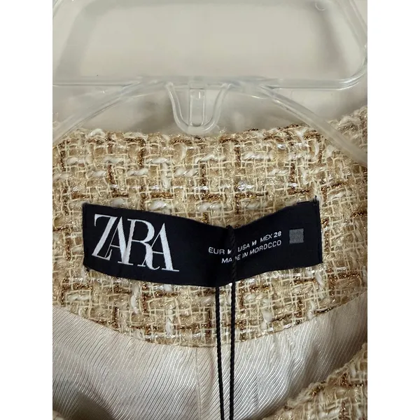 Zara Tweed Vest Women Medium Gold Metallic Belted Longline Sleeveless Jacket NEW - Image 11
