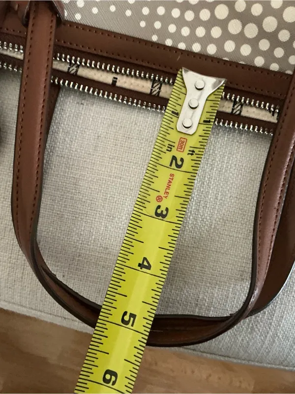 Ralph Lauren beige grey and brown polka dot leather satchel handbag footed - Image 13