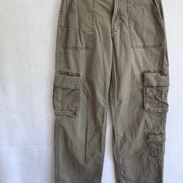 Hollister Cargo Pants Green 26R Ultra High Rise Baggy Utility Pockets Y2K Street - Image 3