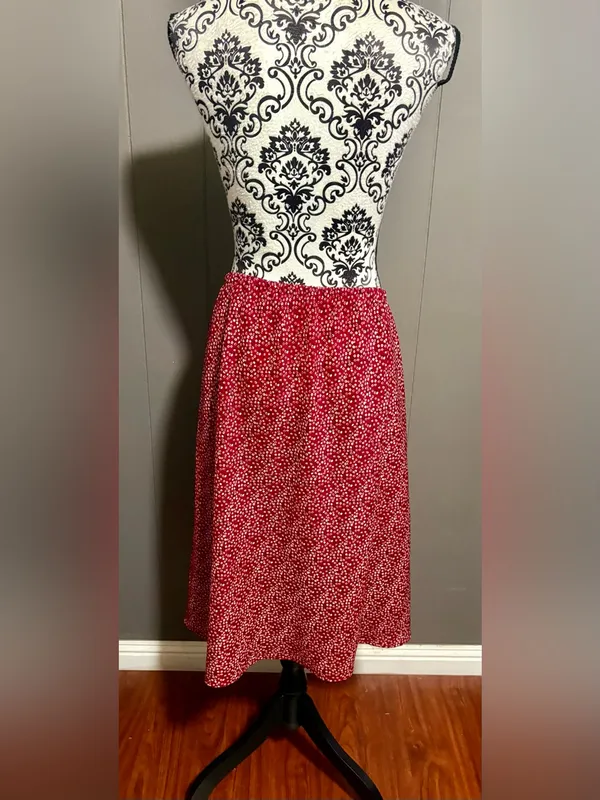 WINDSOR Vintage Red Floral Printed A-Line Skirt - Image 3