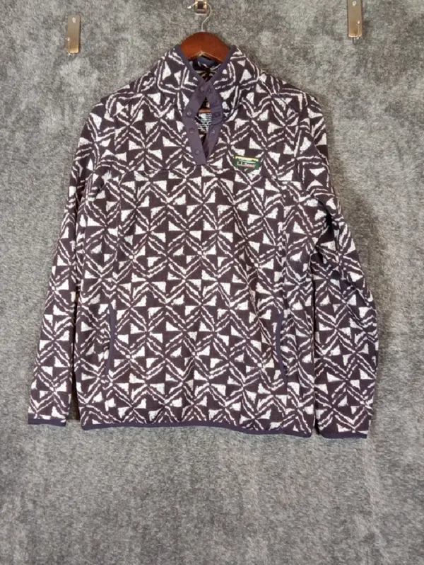 L.L.Bean & White Patterned Fleece Pullover Cabincore Gorpcore Womens L - Image 3