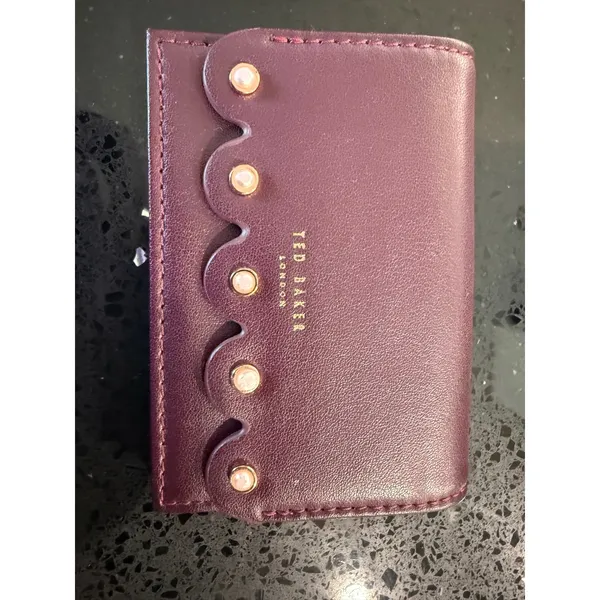 Ted Baker London Burgundy Leather Scalloped Pearl Card Holder Wallet - Image 2