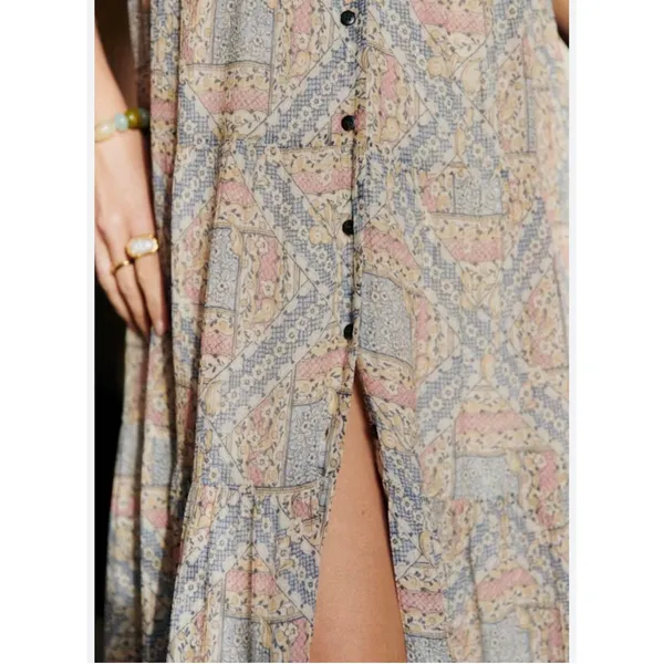 Sezane Raiana Dress Long Sleeveless Embroidered Patchwork Button Maxi 36 - Image 2