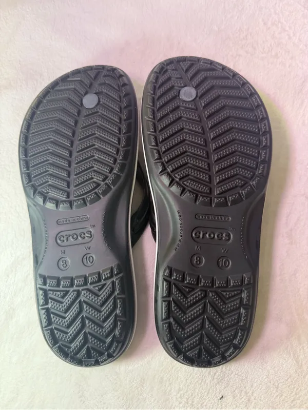 CROCS Men's Black Flip-Flop Sandals with White Stripe - Image 7