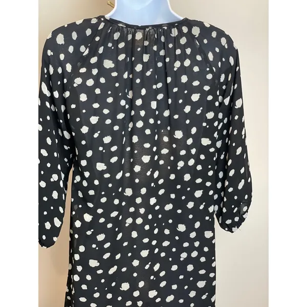 Francesca’s Collection Black White Polka Dot Chiffon Blouson Dress Sz L Ruffle - Image 5
