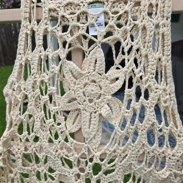 Natural boho Cotton crochet top LARGE Tan - Image 2