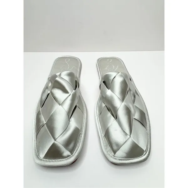 Sam Edelman Mules Ladies 6.5‎ Silver Slip On Round Toe Woven Satin Finish Shoes - Image 2
