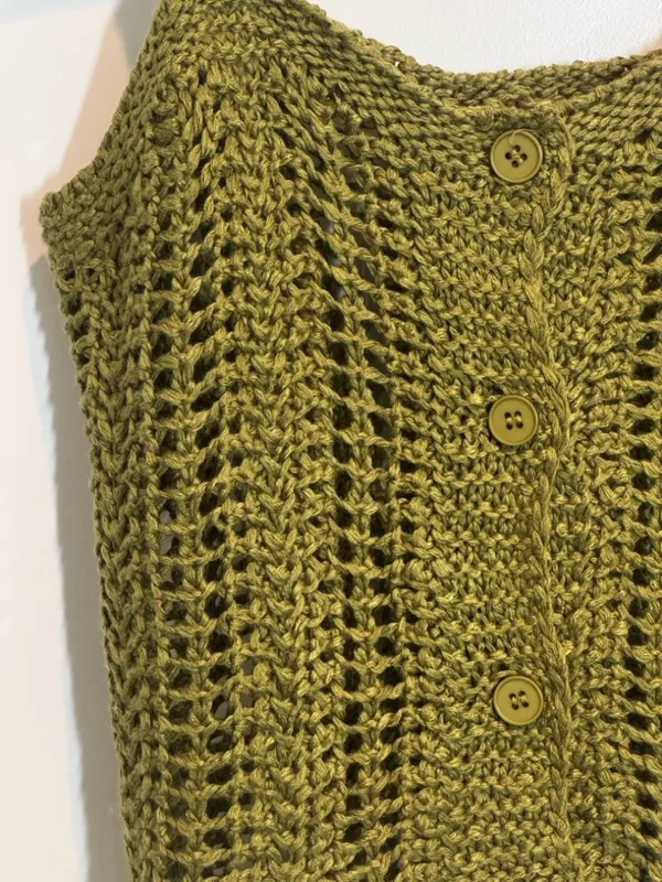 Cider Olive Crochet Button-Front V-Neck Sweater Tank - Image 10