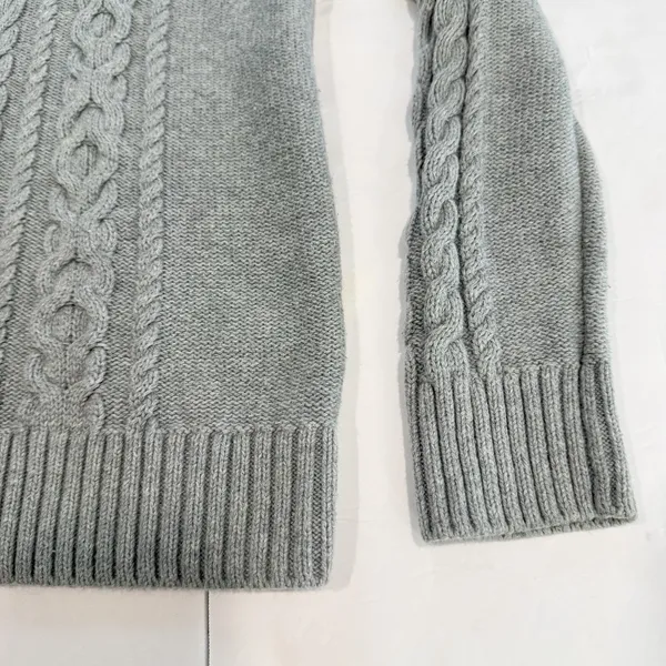 LL Bean Gray Double L Mixed Cable Cotton Crew Neck Pullover Sweater Size SMALL - Image 5