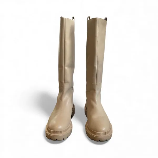Cream Knee-High Minimalist Leather Boots by H&M Premium Chunky Rubber Sole size 8 - Image 2