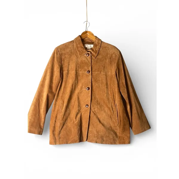 Norm Thompson Womens Brown Suede Leather Button Front Jacket‎ Size 18 Vintage - Image 2