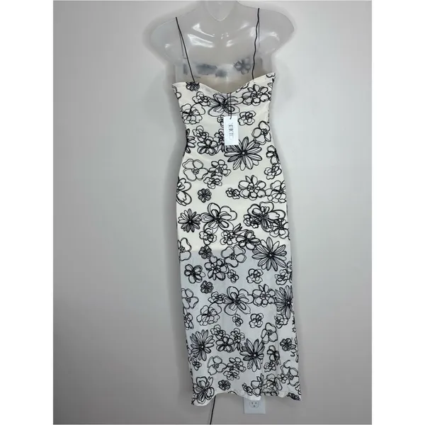 Cider off White Midi Dress Black Floral Print side slit bodycon size small NWT - Image 3