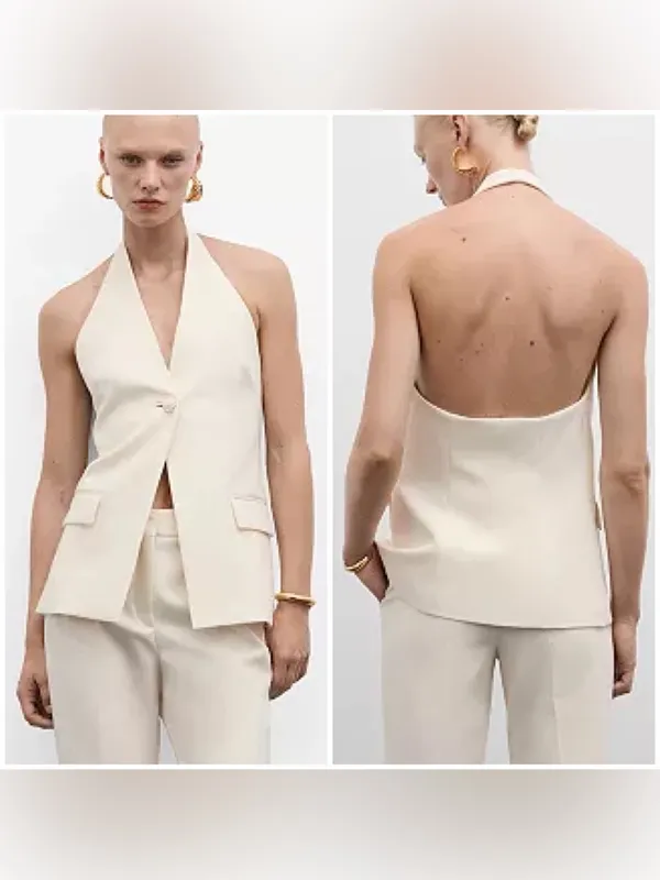 Mango Women's Jewel Button Detail Halter-Neck Gilet (Size L) - Image 2