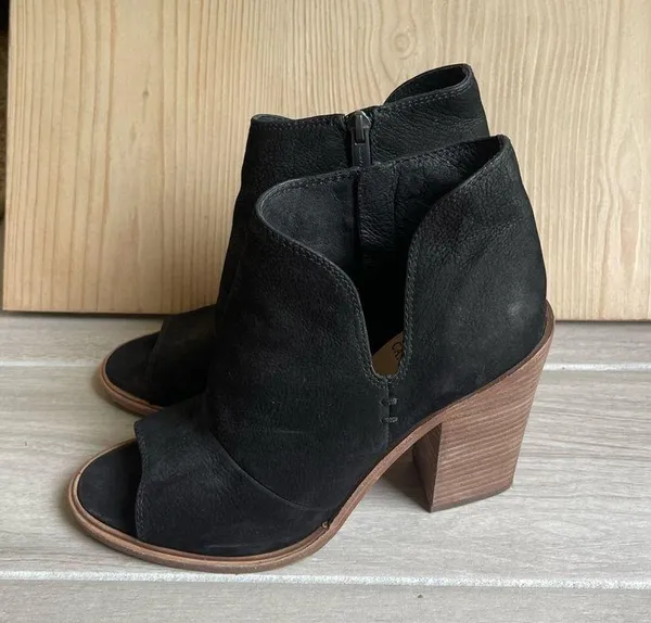 Black Leather Peep Toe Booties - Image 2