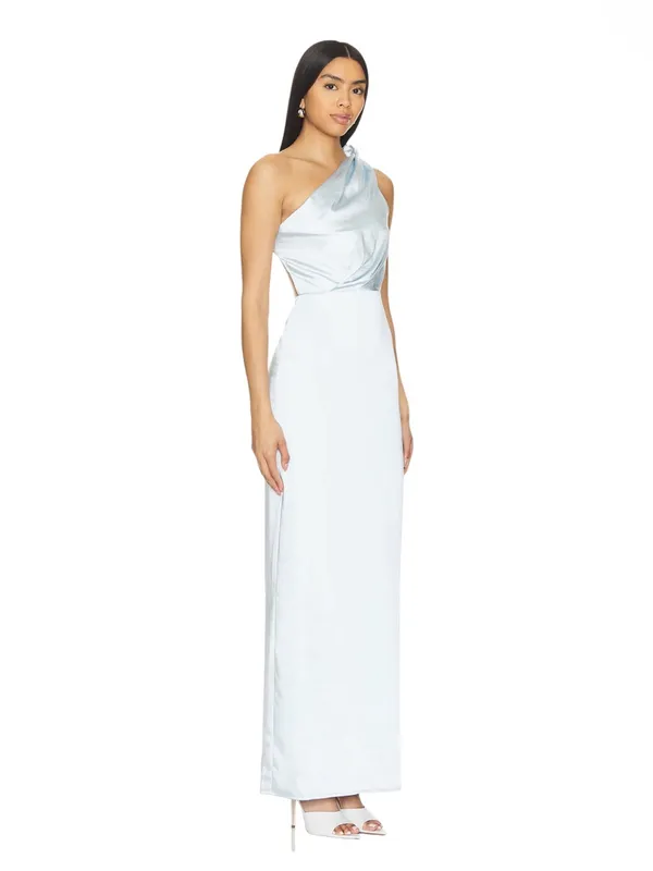Lovers + Friends- Bella Gown One-Shoulder Satin in Light Silver-Blue Size XXS - Image 2
