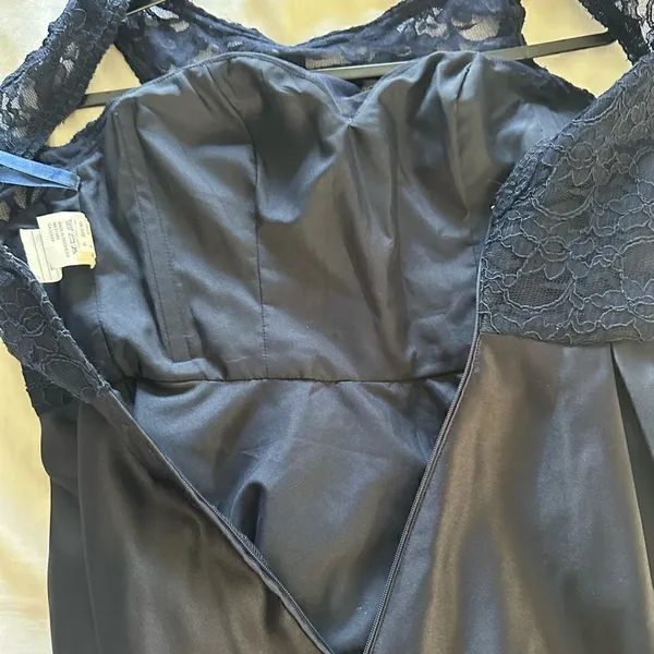 Morilee Madeline Lace and Satin Bridesmaid Dress with V-Back Navy Blue 8 - Image 7