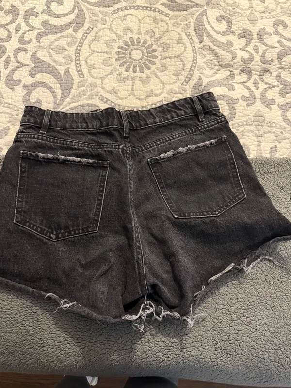 ZARA Black Jean Shorts Distressed Button Fly  - Image 5