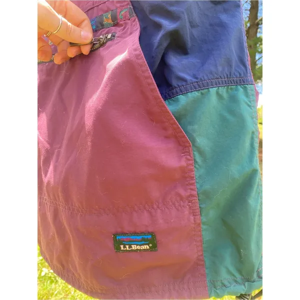 L.L. Bean Plum Hooded Utility Anorak with Navy Trim Vintage Unisex Windbreaker - Image 7