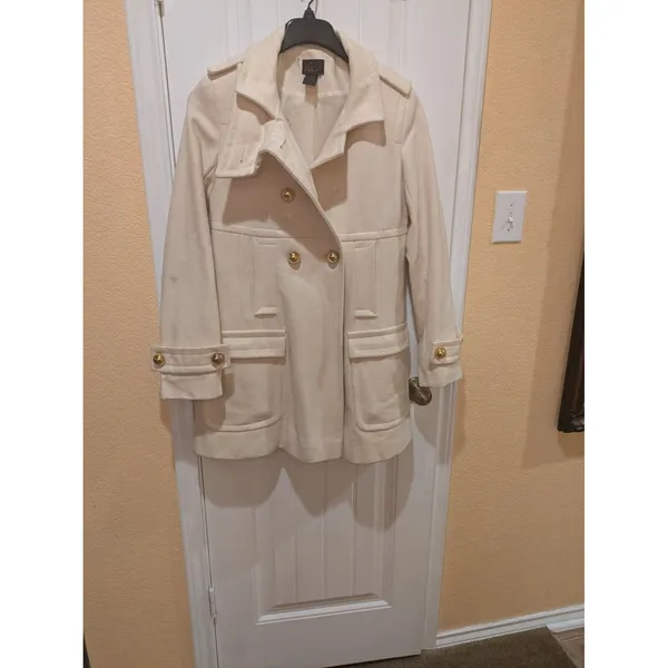 Womens ~Via~ Ivory Wool Peacoat Lined Long Sleeve Jacket Size M - Image 5