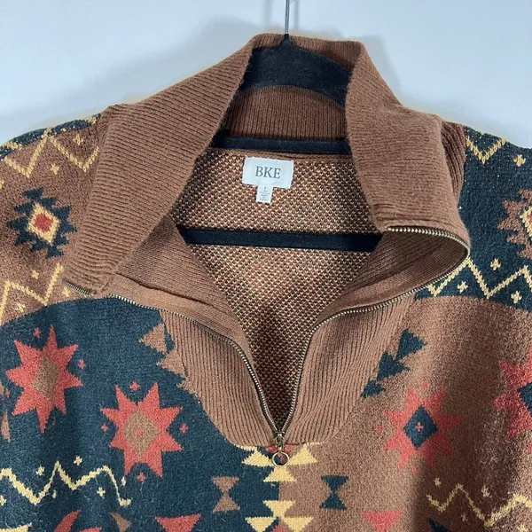 BKE Western Pullover Sweate 3/4 Zip Women's Size Large Boho Aztec Brown Soft‎ - Image 6