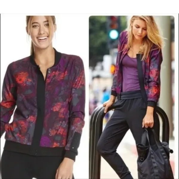 Fabletics‎ Bomber Jacket Floral Full Zip Lightweight Purple, Women's. Size: L - Image 3