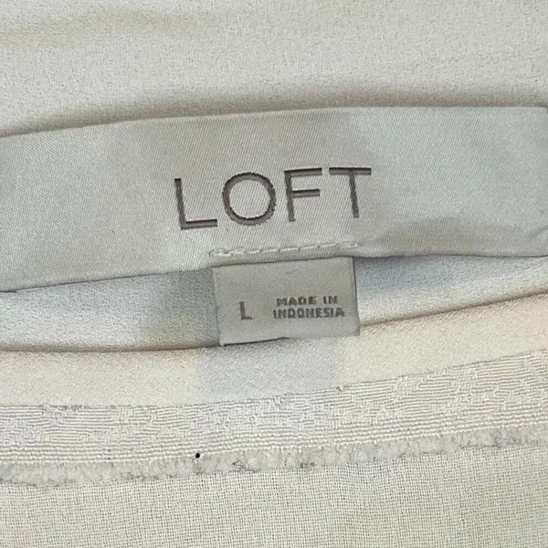 LOFT Women’s Cream Blouse Sheer Striped Sleeves Large - Image 11
