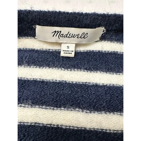 Madewell Navy White Striped Open Front Cardigan Sweater Merino Wool Alpaca S - Image 2