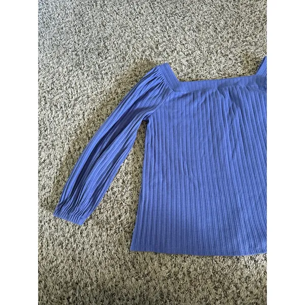 Loft Women's Purple Ribbed Button Down Square‎ Neckline Top Size Petite Small - Image 7