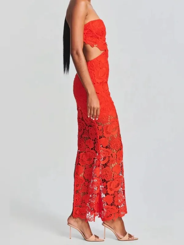 Amable by Mable Lace Maxi Orange Dress(Size Medium) - Image 3