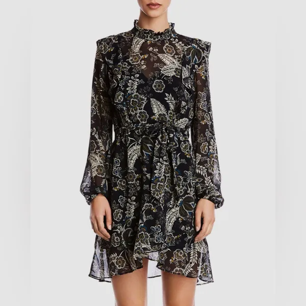 Bailey 44 Viola Floral Ruffle Chiffon Mini Dress Black Multi Size 6 Feminine‎ - Image 16