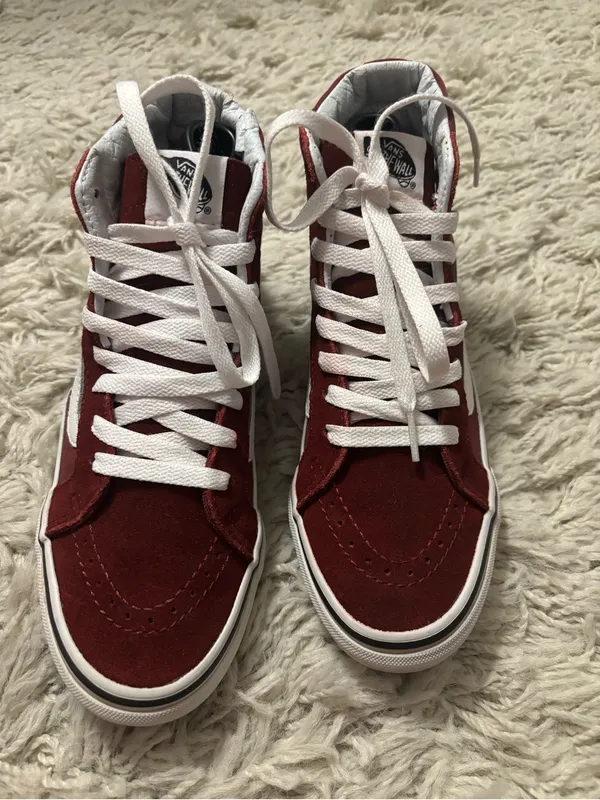 Vans High Top Sneakers Women’s Size 6, Men’s Size 4.5 Burgundy with White - Image 5