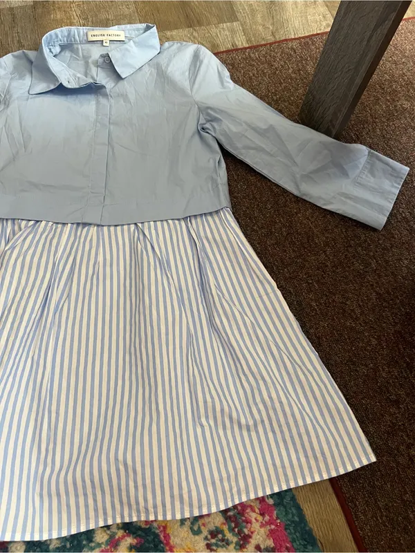 English Factory Stripe mixed media Contrast Shirt Mini Dress Size XS - Image 12