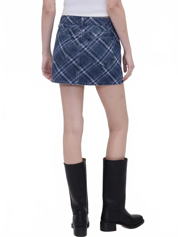 Gap Plaid Denim Mini Skirt NWT Dark Blue Indigo Plaid Size 26 / 2R - Image 3