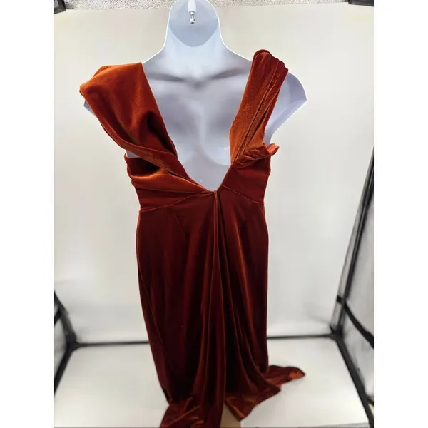 ASOS Design Rust Velvet Off Shoulder Cutout Wide Leg Jumpsuit Size 10 - Image 9