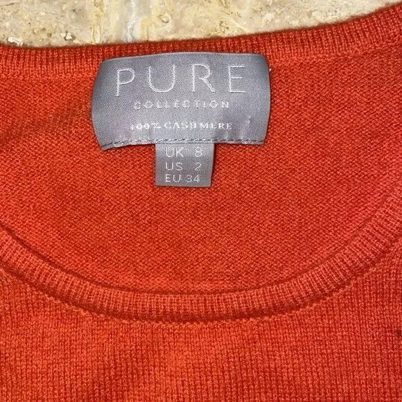 Pure Collection 100% Cashmere Long Sleeve‎ Crew Neck Sweater Orange Size 2 - Image 2