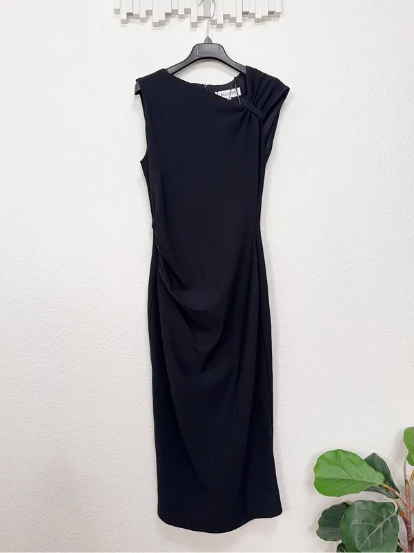 ELLIATT Jada Midi Dress Black Draped Ruched Sleeveless Dress - Image 2