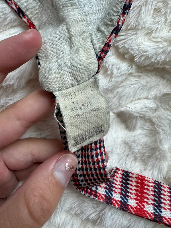 Red, White, Blue Plaid Vintage Halter Crop Top - Image 7