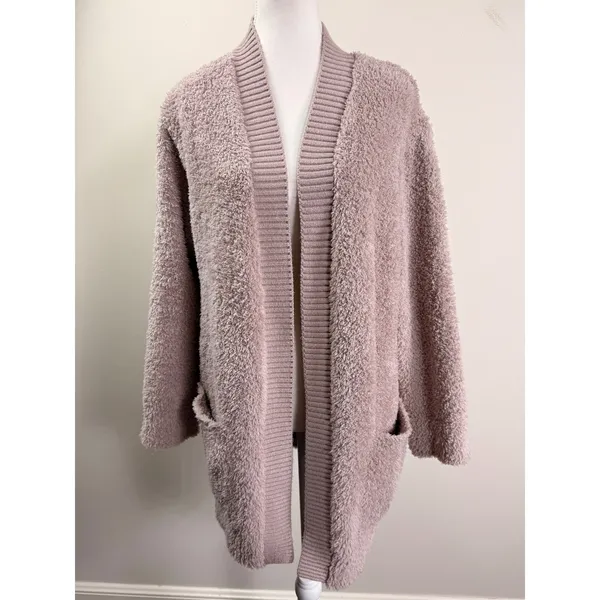 Barefoot Dreams CozyChic Cardigan M Dusky Rose Open Front Sweater Medium - Image 2