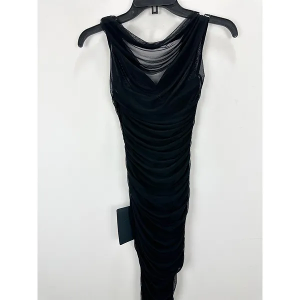 Lulus Sunama Black Mesh Ruched Bodycon Midi Dress Cocktail Party XS NWT - Image 8
