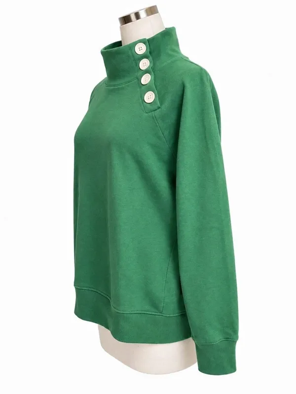J.Crew Green Funnel Neck Button Pullover Sweatshirt Medium Cotton Blend - Image 3