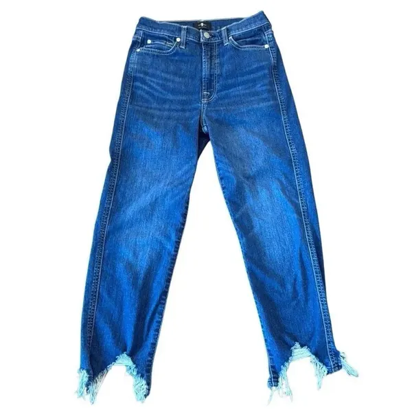 7 for all mankind Josephine high rise straight crop chewed hem jeans 27 - Image 2