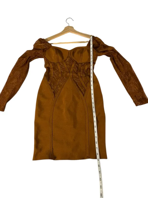 ASOS Womens 4 Bronze Brown Corset Mini Dress Lace Sleeve Sweetheart Gothic - Image 7