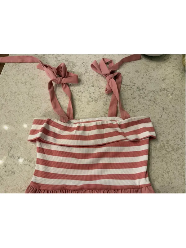 NEW Tie Strap Striped Midi Stretch Dress Pockets Small - Image 9